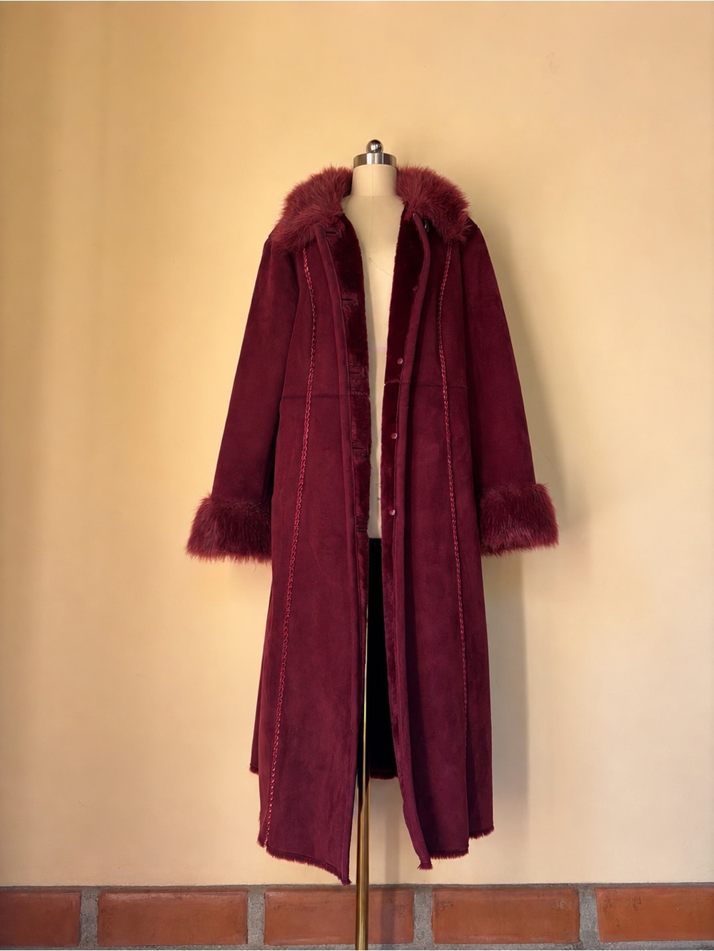 Vtg Terry Lewis Women’s Berry Burgundy Long Penny Lane Coat L/XL